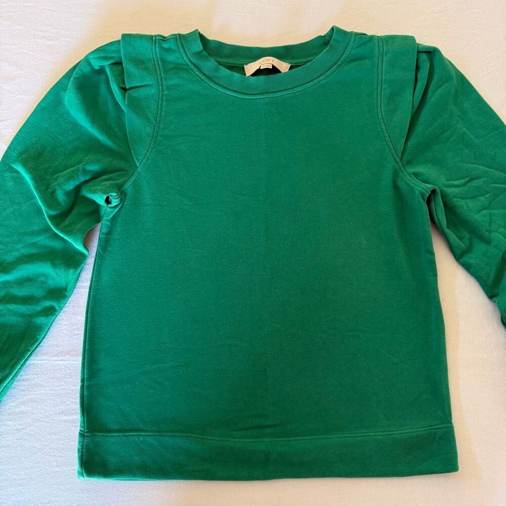 Ann Taylor LOFT | Puff Sleeve Top | XS | Emerald Green | French Terry | Long Sle